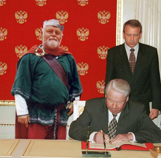 Former president Boris Yeltsin transferring control of Russia
to Grand Seneschal Ulf Silverhawk.